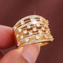 1個豪華寬面銅製戒指,鑲嵌cubic Zirconia,女士專用 - 銀色 - 查看 6