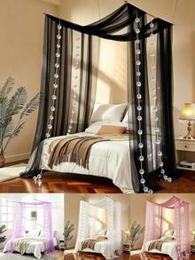 Ultra-Thin Chiffon Fabric 75*600cm, Includes 6m Bead Chain, Bed Curtain, Wedding Arch Curtain, DIY 3D Butterfly Wind Chime Pearl Door Curtain Decoration, Wedding Birthday Party Home Partition Decoration Background Photo Prop - Multicolor 2 - View 1