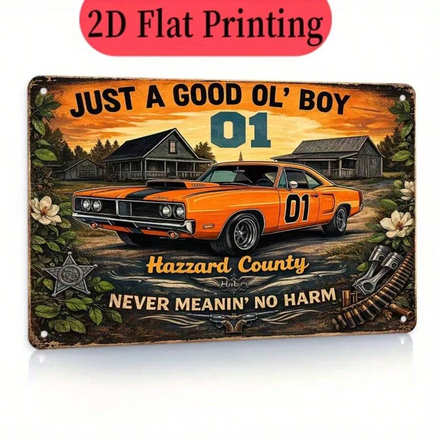 2D Plane, 2D Plane - 1pc, 8x12 Inch/20x30 Cm 2D Plane Rectangular Metal Sign, Decorated With Vintage Plaque Related To "Hazard County". This Car Decor Sign Is Perfect For Enhancing The Decor Atmosphere Of Living Room, Bedroom, Garage, Bar, Restaurant, 2D Plane - View 1