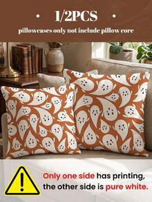 1/2pcs Halloween Ghost Print Pillowcases (No Filling), Cushion Covers, Throw Pillow Covers, Single-Sided Printed, Breathable, Anti-Pilling, Cozy, Machine Washable, Halloween Deorations, Room Decor, Sofa Decor, Autumn Home Decor, Halloween Gift - Multicolor - View 2