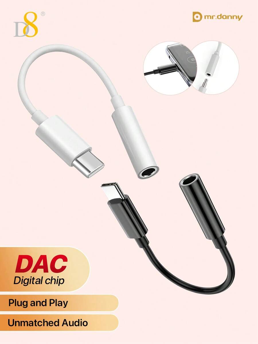 D8 USB Type C 轉 3.5mm 母耳機插孔轉接頭，數位解碼 USB C 轉 Aux 音訊轉換器，90 度彎曲便攜式耳機轉接頭，相容 iPhone 17/16/16 Pro/16 Pro Max/16e/15/15 Pro/15 Pro Max/14/13/12 Pro Max、Galaxy S24/S23/S23+/S22/S21 Ultra、Pro 2024/2023、Pixel 8/7、Pro、Nova、1+12，即插即用 TPE 立體聲音訊轉接頭