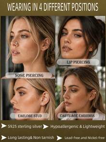 1Pc 0.03-0.3ct 925 Sterling Silver Moissanite Nose Stud Hypoallergenic Cartilage Body Piercing Jewelry For Women Men Daily Wedding Bridal Wear & Gifts - Silver - View 8