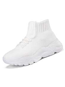 Women's Solid High‑Top Sock Sneakers, Knit Breathable Non‑Slip Chunky Sole Casual Shoes - White - View 12