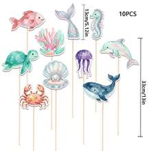 10 ou 30 décorations de cupcakes en forme d'animaux marins, comprenant tortue de mer, requin, hippocampe, queue de sirène, dauphin, coquillage, crabe, méduse, corail et autres thèmes sous-marins pour fête de baptême, fête d'anniversaire, fête de révélation de genre, décorations de gâteau - Multicolore - Voir 12