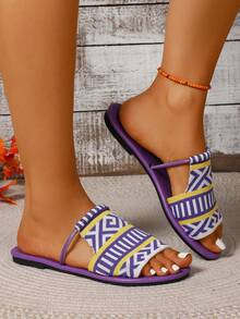 Women's Artistic Sandals 2024 New Summer Vintage Versatile Flat Roman Sandals Comfortable - Purple - View 6