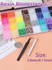 35,000pcs Resin Jelly Rhinestone Set, 48 Colors 3mm Flat Back Rhinestones With Tools, DIY Handmade Craft Gift Nail Art Nail Decoration All-In-One Sparkling Rhinestone Set - Multicolor - View 3