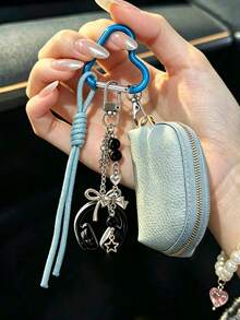 Y2K Style Mini Car Key Pouch, Cute Heart-Shaped Hook Keychain Wallet With Earphone Pendant And Lanyard, Durable PU Leather Zipper Key Bag; Mini Coin Purse For Car Keys, Earbuds, Lipstick. Suitable For School/Work/Office/Daily Use, Unique Birthday Gift, Teacher Gift, Party Gift, Vacation Gift; Essential For College Students Back To School - Multicolor - View 7
