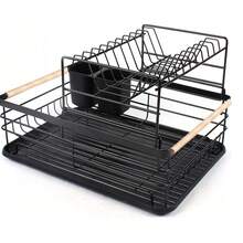 Escurridor de platos multifuncional para cocina, escurridor vertical con bandeja, escurridor de platos de doble capa con porta cubiertos, escurridor de platos desmontable con bandeja de goteo, - Doble capa multicolor - Ver 8