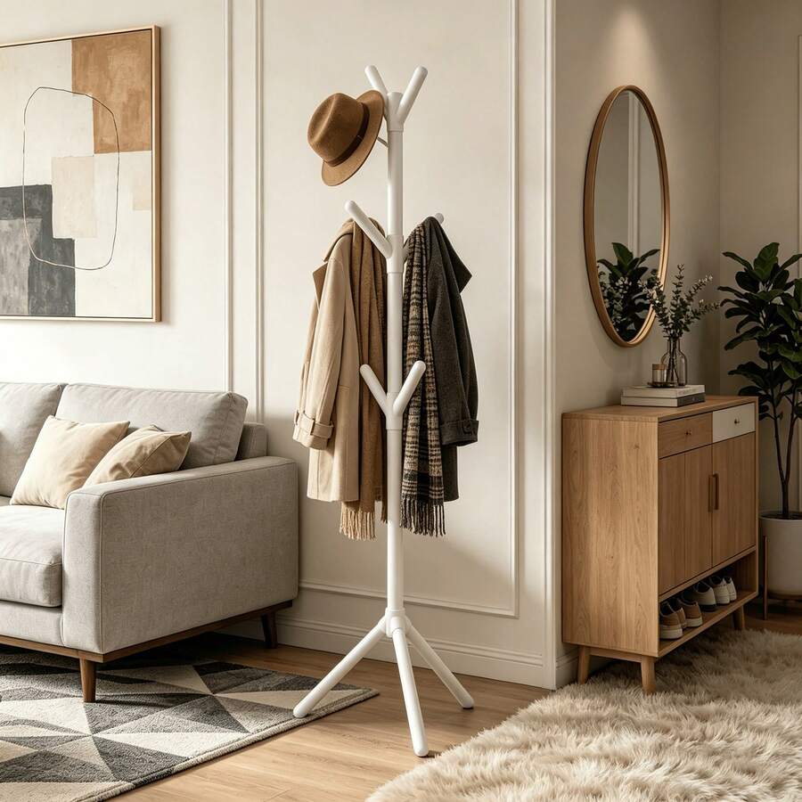 Metal Freestanding Coat Rack, Tree Branch-Shaped Clothes Rack, Modern Metal Coat Tree With Multiple Hooks,Space Saving Clothes Hat Bag Holder For Entryway Bedroom Living Room - White - View 1