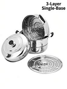 2/3 Tier Stainless Steel Steamer Pot With Lid, Multi-Function Soup Pot For Steaming And Boiling, Home Kitchen Steamer For Fish, Meat, Vegetables, Dumplings, Compatible With Induction And Gas Stoves - View 8