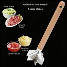 1 Buah Alat Pencincang dan Penghancur Daging Stainless Steel Gagang Kayu, Alat Penghancur Dapur Multifungsi untuk Daging Sapi Giling, Daging Hamburger, Kentang Tumbuk, Alpukat, dan Pure Buah - MultiWarna - View 2