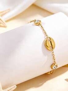 1pc Ins Style Circle Rhinestone Bracelet For Women, Lightweight Luxury Minimalist Design, Exquisite Stainless Steel Jewelry - Claw-set Bracelet - View 3