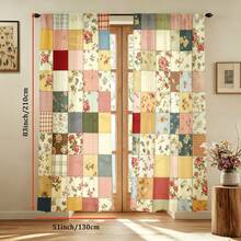 2pcs Floral Patchwork Pattern Digital 2D Printed Curtains, 100% Polyester Machine Washable Decorative Curtains, Suitable For Bedroom, Living Room, Kitchen, Balcony, Apartment, Hotel, B&B Exclusive Modern Artist Home Decor (Rod Not Included), Living Room Curtains, Privacy Window Design, Durable Fabric, Autumn, Thanksgiving Decoration, Perfect Holiday Gift For Family And Friends, All Season Applicable, 2D Flat Print, 90gsm - Multicolor - View 12