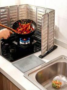 Foldable Gas Stove Splash Protector, Non-Food Contact Heat Insulated Splash Protector, Household Kitchen Cooking Splash Protector, Outdoor Camping Cookware Splash Protector - Silver - View 4