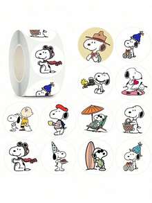 1 Set/500 Pcs Cute Snoopy Cartoon Account Label Stickers, Children's Sealing Reward Decorative Snoopy Stickers, New Year Gift, Valentine's Day Gift, Easter Gift [Random Style] - Multicolor - View 8