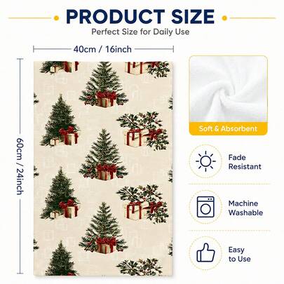2/4/6pcs Christmas Tree Pattern Printed Kitchen Towels, Christmas, Can Be Used As Christmas Gifts, Christmas Decorations, Ultra-Fine Fiber Soft High Absorbent Tea Towels, Dish Cloths, Cleaning Towels, Hand Towels, Suitable For Cooking, Baking, Wiping Cleaning And Kitchen Decoration, Kitchen Accessories, Daily Essentials