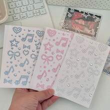 [Back To School]4pcs/3pcs/2pcs/1PC 3 Colors 2 Styles Solid Color Rhinestone Stickers, Including Heart, Bow, Musical Note And Other Geometric Patterns, Suitable For Students' Decoration Cards, Gifts, Notebooks, Diaries, And Can Also Be Used As Gifts - Multicolor - View 11