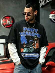 DOPE | Street Hip-Hop Musician Vintage Portrait 2 In 1 Long Sleeve Men's T-Shirt Top - Black - View 1