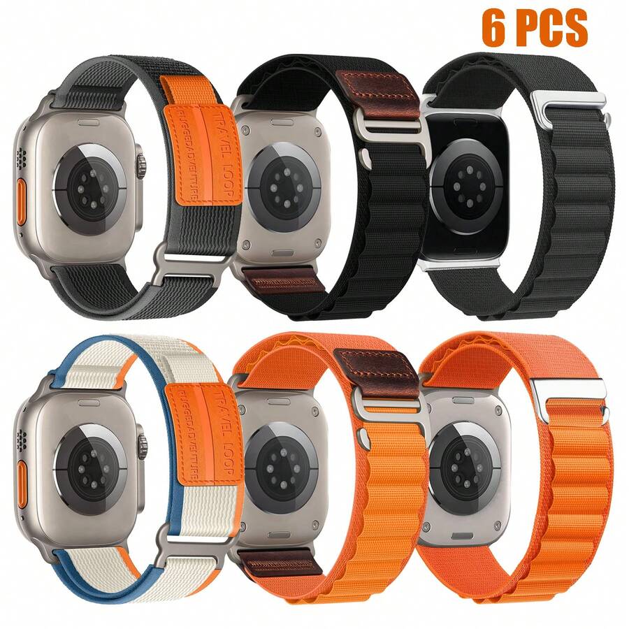 6pcs Trail Loop+Alpine Loop, Compatible With Apple Watch Bands 38/40/41/42/44/45/43/47/46/49mm, Unisex, Sports Nylon Elastic Wristbands, Suitable For Apple Watch Series 12 11 10 9 8 7 6 5 4 11 Ultra/SE 3 2 - 42/44/45/46/49mm - View 1