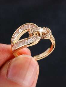 1pc Fashionable Personalized Elegant Hollow Design Open Ring High-End Versatile Artificial Zirconia Inlaid Finger Ring Suitable For Women's Daily Wear - Gold - View 1