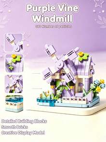 Windmill House Miniature Building Blocks, Cute Mini House Desktop Decoration DIY Toy Gift, Children's Multi-Piece Party Favor Bag, Desktop Decor, DIY Handmade, Home Decor, Office Supplies, Store Display, Art Collection, Gift Exchange - Multicolor - View 6