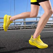 Unisex Carbon Plate Marathon Running Shoes - Lightweight Cushioned Sports Shoes, Non-Slip Cushioning/Rubber Outsole, Easy On/Off, Reflective Low-Top Breathable Design, Suitable For Marathon, Gym And Training Scenarios, All Seasons - Yellow - View 6