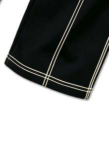 Men Contrast Stitch Drawstring Elastic Waist Wide‑Leg Outdoor Sports Pants, Loose Fit Casual Trousers - Black - View 6