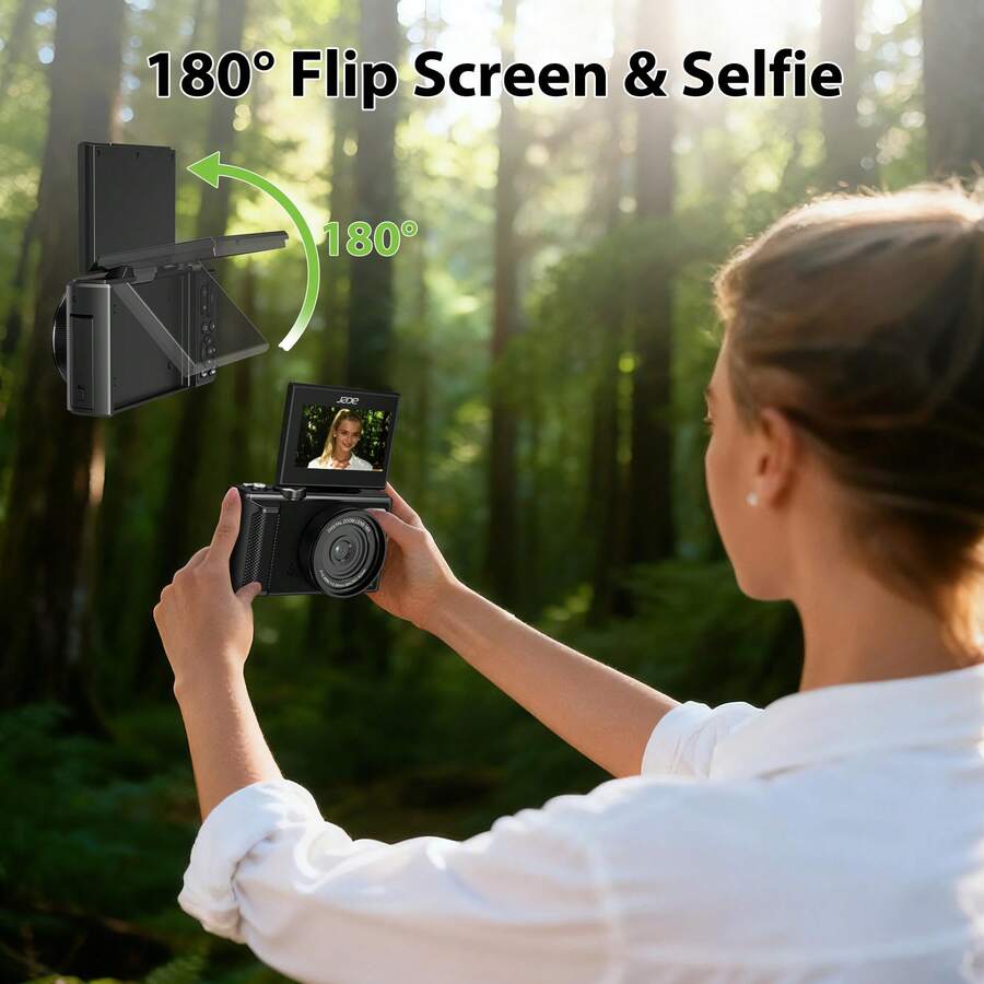 ACER S680 數位相機，1080P 預設錄影 / 16MP 原生 CMOS，18倍數位變焦，180°翻轉螢幕，3.0 吋 IPS 顯示螢幕，不含記憶卡，便攜旅行/日常 Vlog 相機，適合初學者