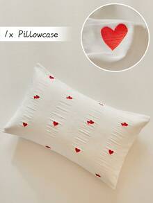 1pc Red Small Heart Embroidered Pillowcase, Cute Romantic Modern Style Decorative Throw Pillow Cover Suitable For All Seasons, Ins Style Home Decor Long Pillowcase, Machine Washable, No Filling Included - Red and White - View 2
