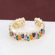 1pc Fashionable Step Cut & Square Shaped Rhinestone Detail Adjustable Open Ring - Gold - View 4
