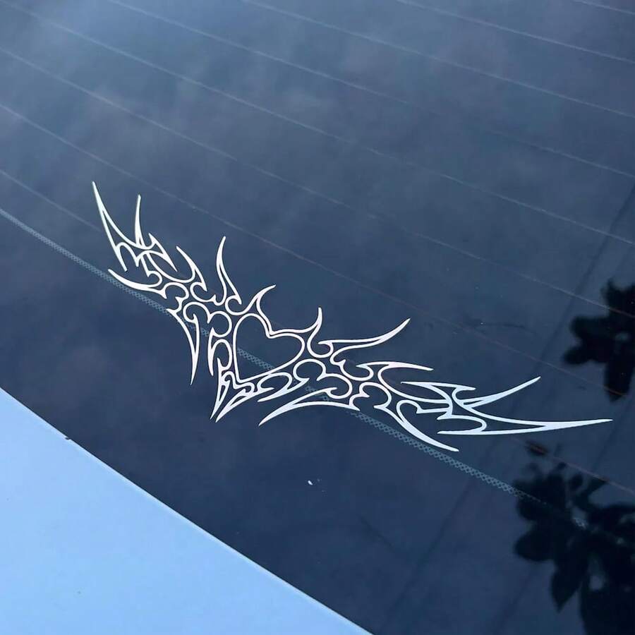 Heart-Shaped Wire Mesh Car Sticker, Cute Y2K Style Window & Bumper Decal, Easy To Apply - A - View 1