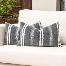 1PC/2PS Grey Luxury Sofa Cushion Pillow Cover, 3D Vertical Striped Soft Cushion, Bohemian Light Texture Chenille + Coarse Spun Linen Base Decorative Pillowcase, Suitable For Home, Sofa, Bed, Bedroom, Living Room, Cafe, Showroom, Decoration, Daily And Holiday Occasions, All Seasons - Grey - View 17