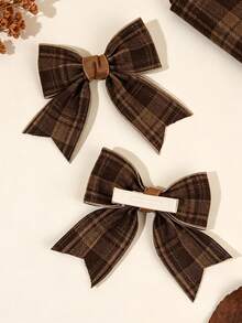 2pcs Brown Bow Hair Clips For Girls,Fabric Brown Plaid Pattern Decor Hair Bows For Girls,Fashion Fall Hair Accessories For Girls Autumn Gifts - Brown - View 8