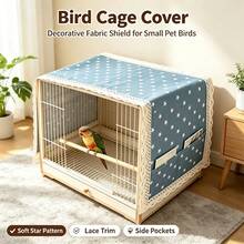 1pc Star Print Bird Cage Cover, Lace Trim Light-Blocking Shade With Side Storage Pocket, Dust-Proof And Food-Splatter-Resistant, Suitable For Small Parrots And Parrots, Bird Cage Accessory For Daily Rest And Decoration - View 1