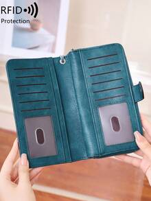 MIYIN Vintage Women's Long Wallet,Magnetic Clasp Design,Bifold Multifunctional Multiple Card Slots Zipper Clutch With Wristlet,Coin Purse,RFID Wallet - Multicolor - View 5
