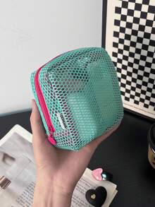 迷你馬卡龍色清新風高品質多功能網格收納袋，可愛錢包式設計，便攜化妝包，拉鍊式面紙收納袋 - 彩色 - 查看 12