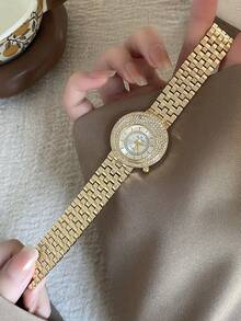 1件女款金色石英手錶，精緻復古奢華，適合日常、送禮、休閒派對與宴會 - 金色 - 查看 2