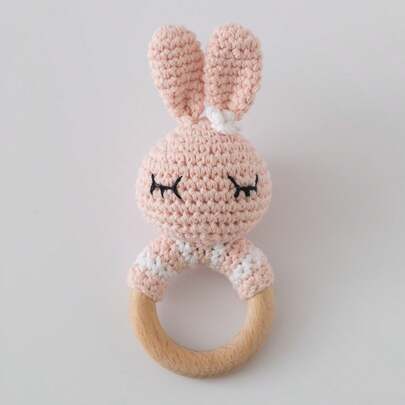 Toys, Easter, Baby Toys, Stitch Stuff, Room Decor, Easter Basket Stuffers, 1pc Handmade Woven Bear Rattle - Soft Plush Rabbit Ring Toy, Suitable For Infants And Toddlers, Mixed Color Textile, Easy To Grip, Attracts Baby's Attention, Suitable For Nursery Decoration, Cognitive Development, Suitable For Easter, Christmas, Birthday And Newborn Gifts, Easter Gifts