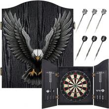 Wall Mount Sisal Bristle Dart Board Cabinet Set Built-In Scoreboard Complete Game Kit With 6 Steel-Tip Darts Indoor Entertainment For Game Room Bar Apartment - 1 - View 1