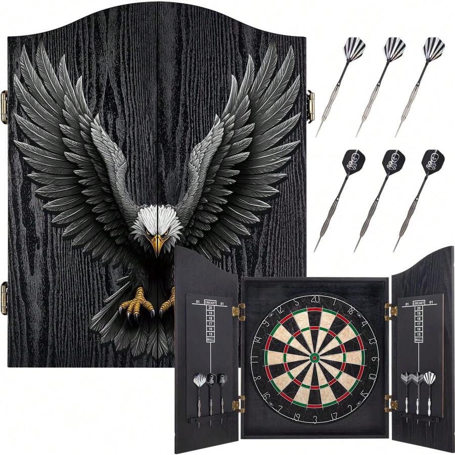 Wall Mount Sisal Bristle Dart Board Cabinet Set Built-In Scoreboard Complete Game Kit With 6 Steel-Tip Darts Indoor Entertainment For Game Room Bar Apartment - 1 - View 1