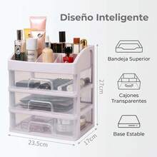 Organizador de Maquillaje FICZOY con 3 Cajones Transparentes, Almacenador de Cosméticos Multicompartimento para Tocador, 3 Colores Disponibles - Ver 3