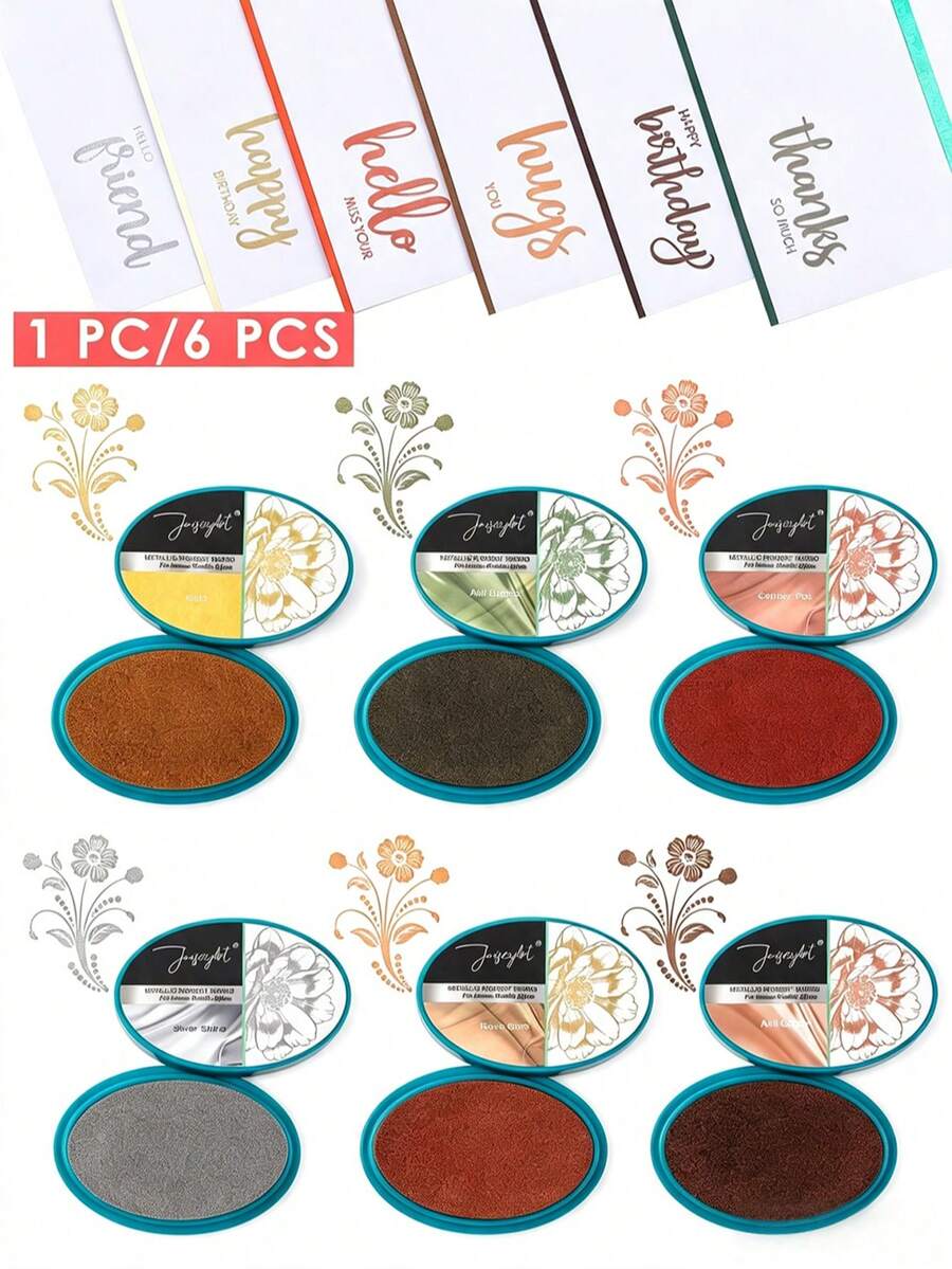1 PC/6 PCS Metallic Pigment Ink Pad,High-Shine Metallic Pigment And Slow-Drying Formula Make It Perfect For Seamless Blending, Stamping, And Heat Embossing. Ideal For Adding A Festive Touch To Any Project!
