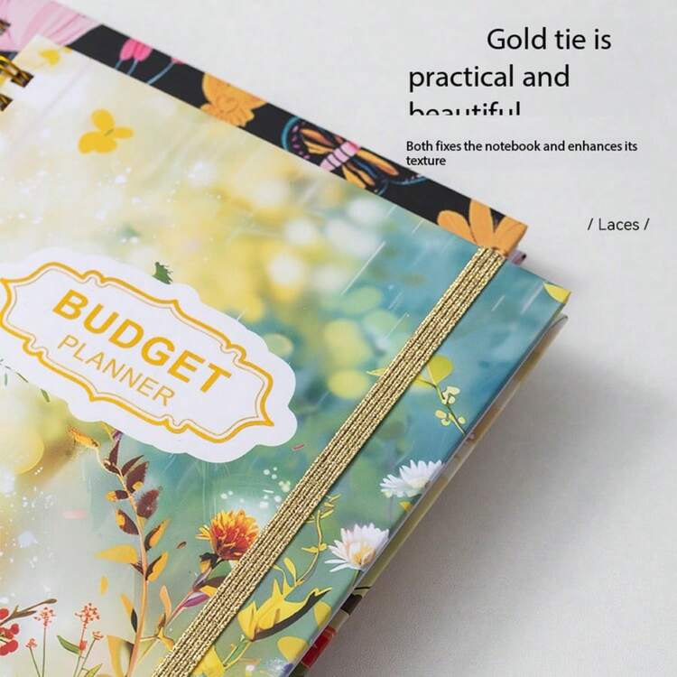 創意花卉螺旋裝訂預算規劃筆記本附束帶，可自定義可列印備忘錄便箋本 - 彩色 - 查看 4