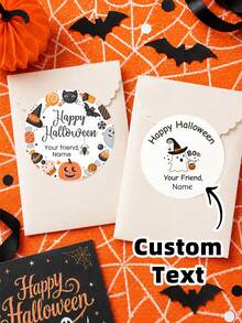 1-300pcs Customizable Halloween Round Stickers, PVC Waterproof & Oil-Resistant, Choose From Withered Vines, Magic Owl And Other Halloween Pattern Elements, Suitable For Gift Sealing Decoration, Storage Organization Classification, Utensil Labeling, Halloween Party Decor, Ideal Gift For Friends And Family, Suitable For Halloween, Party, Daily Item Differentiation - Multicolor - View 6