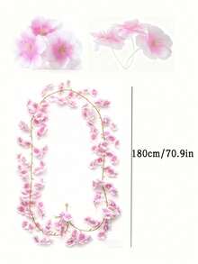 5件組 70英吋櫻花人造花花串 絲綢吊掛花，適用於婚禮派對背景牆、房間牆面裝飾，日式風格裝飾，室內外生日禮物、婚禮裝飾、派對與節日裝飾 - 粉色 - 查看 10