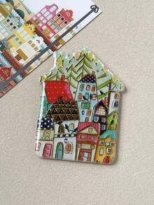 1pc Creative Cozy Fairy Tale Town Style House Shaped High-Definition Printed Gold Foil Embossed Fridge Magnet, Suitable For Home Decor, Daily Use, Travel Cultural Creative, Holiday And Birthday Gift - House Fridge Magnet - View 12