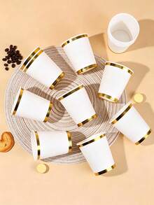 10/20/30/40/50pcs Elegant Gold Foil Rim Paper Cups, Suitable For Hot And Cold Drinks, Perfect For Parties, Picnics, Travel And Various Occasions, Ideal For Any Event And Birthday Celebrations - Multicolor - View 2