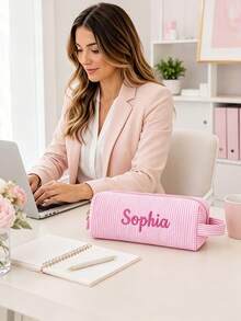Personalized Embroidered Name Pencil Case ,Custome Text/Initials, Large Capacity School & Makeup Organizer, Customizable Girls Gift (Birthday/Graduation) - Elegant Zippered Stationery & Cosmetic Bag For Teens, Women. - Multicolor - View 5