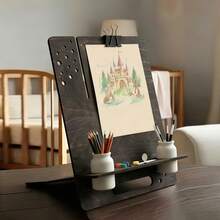 Penyangga Lukis Kayu Lipat Multifungsi dengan Tempat Pena dan Baki Cat, Papan Gambar Meja untuk Melukis dan Membuat Sketsa - MultiWarna - View 8