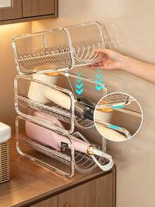 Curling Iron Storage Rack Transparent Stackable Hair Tool Organizer Suitable For Curling Irons, Straighteners And Hair Dryers Multi-Layer Countertop Shelf With Cable Management Function Bathroom Bedroom Dorm Space-Saving Styling Station - Multicolor - View 2